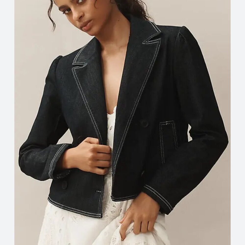 Anthropologie Dark Denim Blazer Jacket